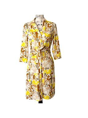 J. McLaughlin Womens Size S Brynn Shirt Dress Catalina Cloth Beige Yellow Belt